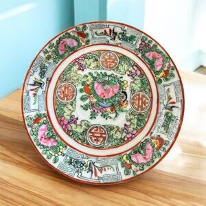 Vintage Japanese Rose Medallion Porcelain 5.5" Saucer Hand Decor Hong Kong